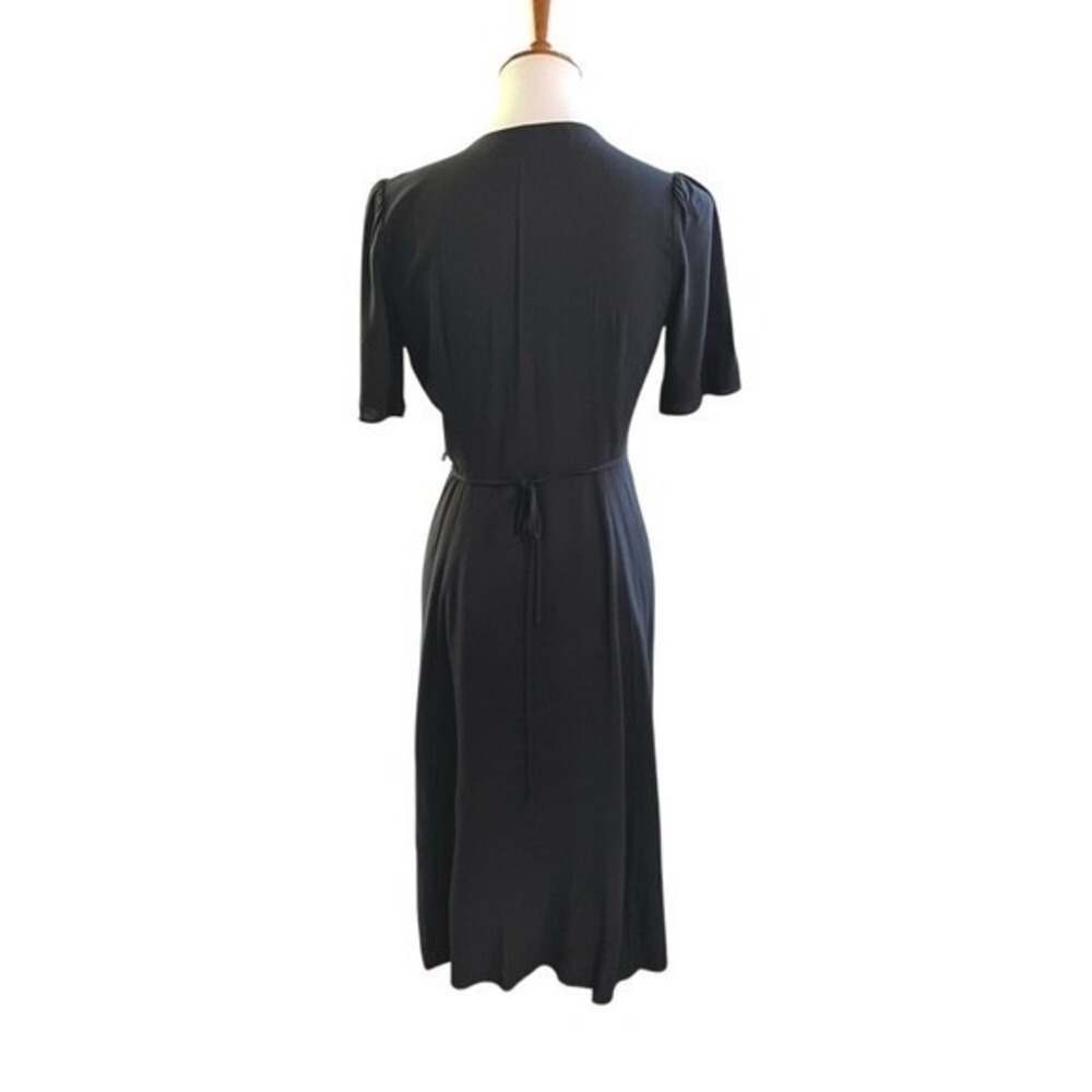 Everly Black Wrap Midi Dress Deep V-Neck Flutter Sleeve Ruffle Small - Picture 4 of 9